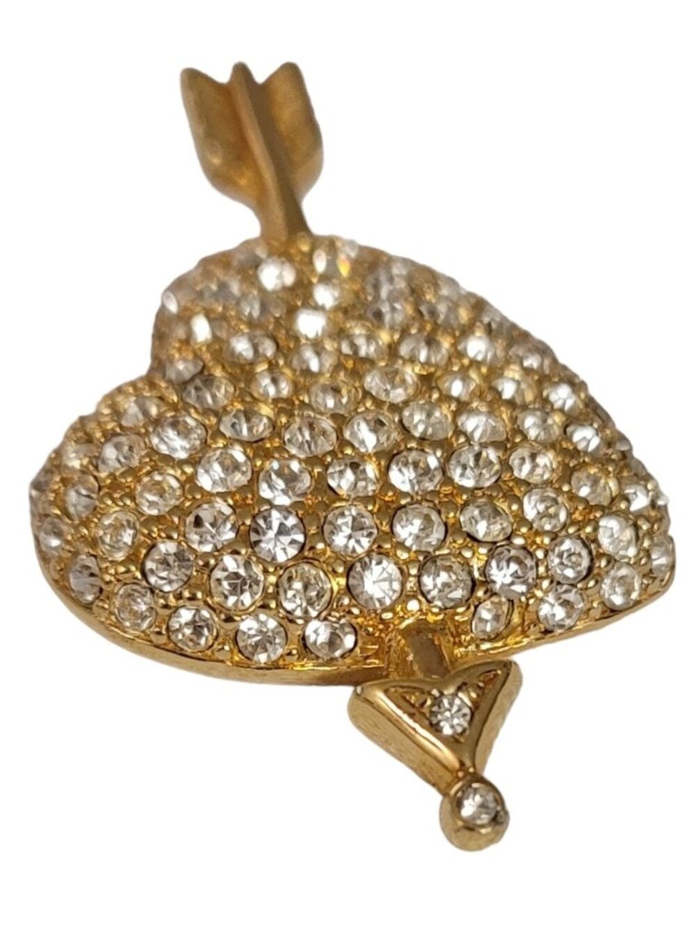 Swarovski Swan Logo Gold Tone Clear Crystal Cupids Heart Arrow Brooch E103 - Picture 4 of 10